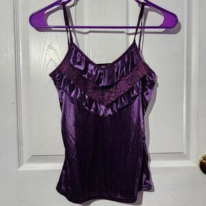 Vintage Purple Lace Ruffle Satin Camisole